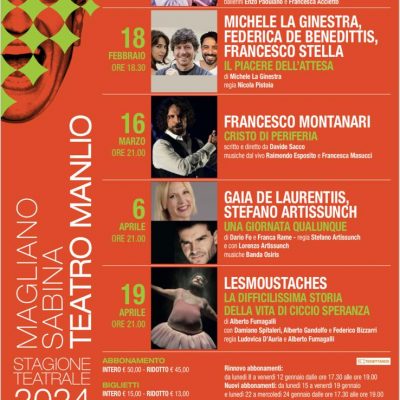 Stagione teatrale al Teatro Manlio di Magliano Sabina (RI): 5 appuntamenti per altrettanti spettacoli