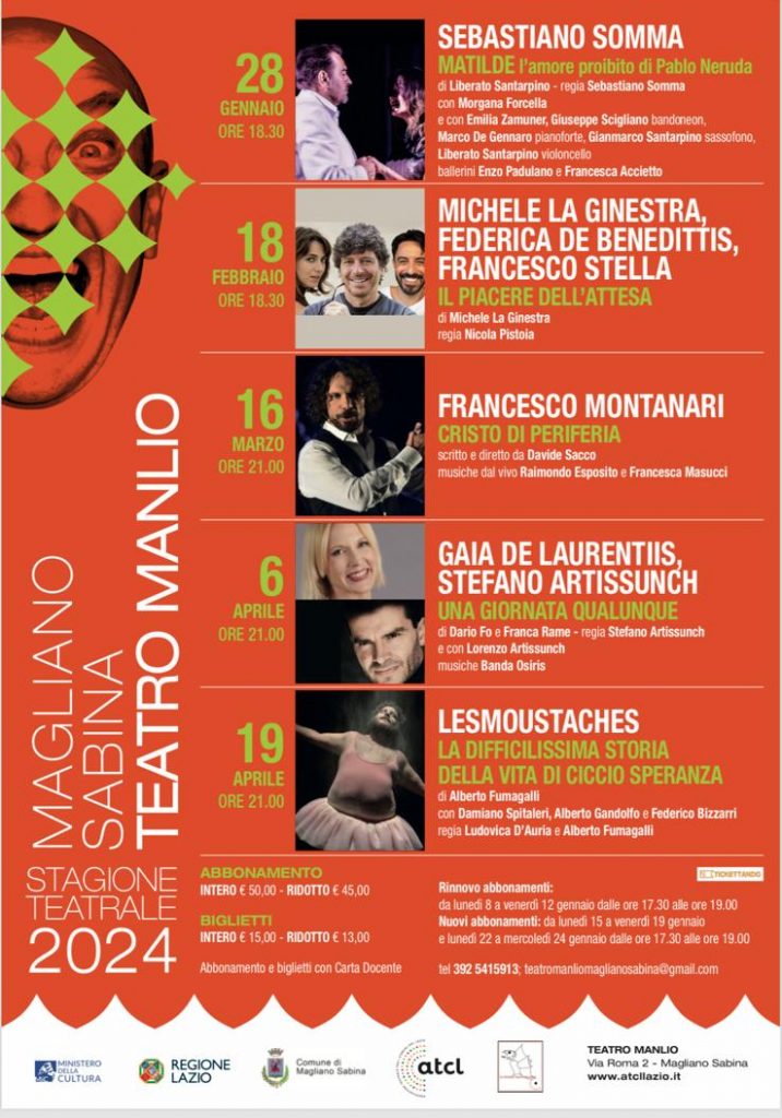 Stagione teatrale al Teatro Manlio di Magliano Sabina (RI): 5 appuntamenti per altrettanti spettacoli
