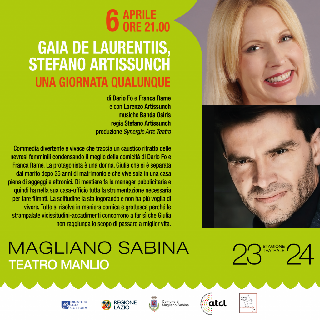 Gaia De Laurentiis e Sebastiano Artissunch, 6aprile2024 ore 21:00, spettacolo al Teatro Manlio di Magliano Sabina
